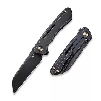 We Knife 2003B Mini Buster Flipper Folding Knife 3.43" 20CV Sheepsfoot Plain Edge Blade, Antique Bronze Titanium Handle