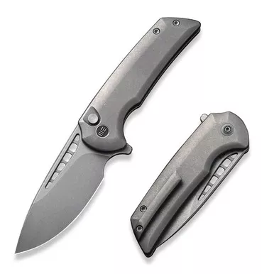 We Knife WE054BL-2 Mini Malice Flipper Folding Knife 2.98" 20CV Drop Point Plain Edge Blade, Gray Titanium Handle