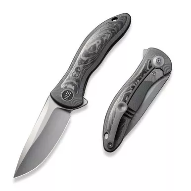We Knife WE18046CF-1 Synergy2v2 Flipper Folding Knife 3.49" 20CV Drop Point Plain Edge Blade, Black/Gray Titanium/Carbon Fiber Handle