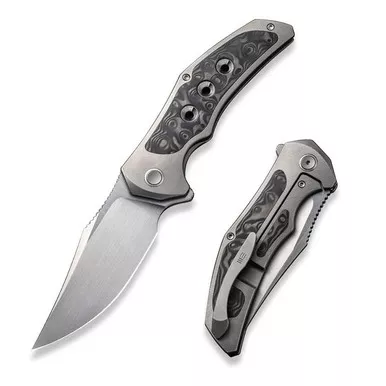 We Knife WE18058-2 Magnetron Flipper Folding Knife 3.76" 20CV Clip Point Plain Edge Blade, Titanium/Rose Carbon Fiber Handle