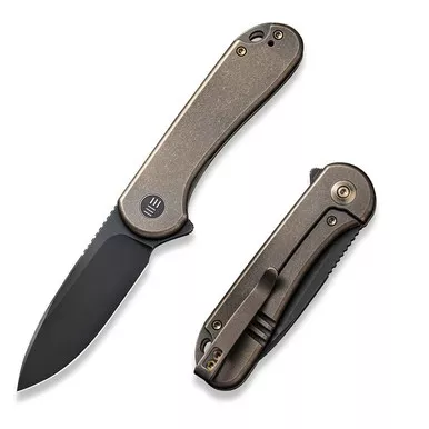 We Knife WE18062X-4 Elementum Flipper Folding Knife 2.96" 20CV Drop Point Plain Edge Blade, Bronze Titanium Handle