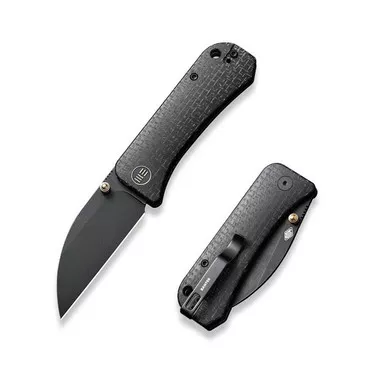 We Knife WE19068J-1 Banter Folding Knife 2.85" S35VN Wharncliffe Plain Edge Blade, Black Burlap Micarta Handle