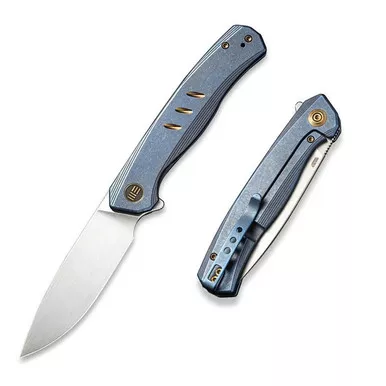 We Knife WE20015-2 Seer Flipper Folding Knife 3.48" 20CV Drop Point Plain Edge Blade, Blue Titanium Handle