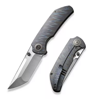 We Knife WE20028D-2 Thug XL Folding Knife 3.35" 20CV Tanto Plain Edge Blade, Tiger Stripe Flamed Titanium Handle