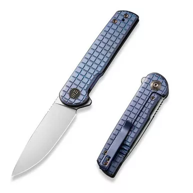 We Knife WE20056B-1 Charith Flipper Folding Knife 2.98" 20CV Drop Point Plain Edge Blade, Blue Frag Titanium Handle