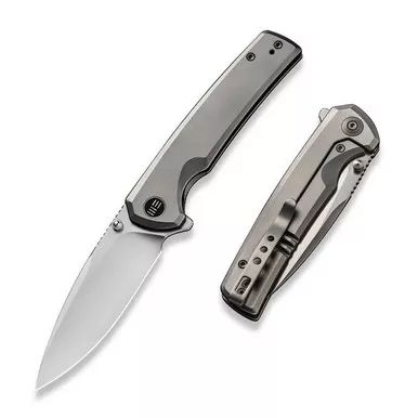 We Knife WE21014C-1 Subjugator Flipper Folding Knife 3.48" 20CV Drop Point Plain Edge Blade, Gray Titanium Handle