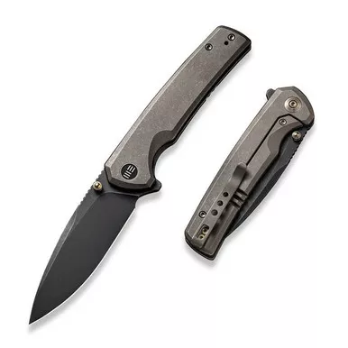 We Knife WE21014C-4 Subjugator Flipper Folding Knife 3.48" 20CV Drop Point Plain Edge Blade, Bronze Titanium Handle