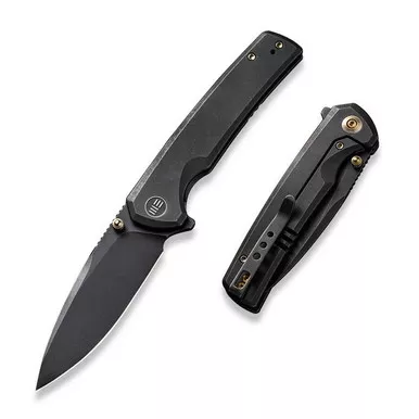 We Knife WE21014C-5 Subjugator Flipper Folding Knife 3.48" 20CV Drop Point Black Plain Edge Blade, Black Titanium Handle