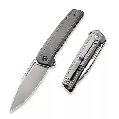 We Knife WE21021B-1 Speedster Flipper Folding Knife 3.47" 20CV Drop Point Plain Edge Blade, Gray Titanium Handle