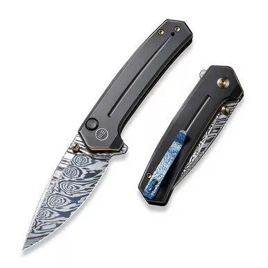 We Knife WE21026B-DS1 Culex Flipper Folding Knife 2.97" Damasteel Drop Point Plain Edge Blade, Tiger Stripe Flamed Titanium Handle