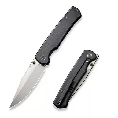 We Knife WE21046-1 Evoke Flipper Folding Knife 3.48" 20CV Clip Point Plain Edge Blade, Black Titanium Handle