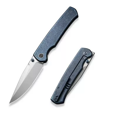 We Knife WE21046-3 Evoke Flipper Folding Knife 3.48" 20CV Clip Point Plain Edge Blade, Blue Titanium Handle