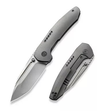 We Knife WE22002-1 Trogon Thumb Stud Folding Knife 3.20" 20CV Spear Point Plain Edge Blade, Gray Titanium Handle
