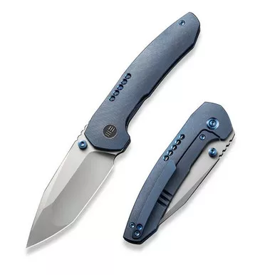 We Knife WE22002B-1 Trogon Thumb Stud Folding Knife 3.20" 20CV Spear Point Plain Edge Blade, Blue Titanium Handle