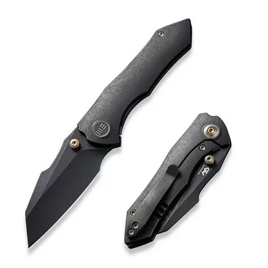 We Knife WE22005-1 High-Fin Thumb Stud Folding Knife 2.98" 20CV Reverse Tanto Plain Edge Blade, Black Titanium Handle