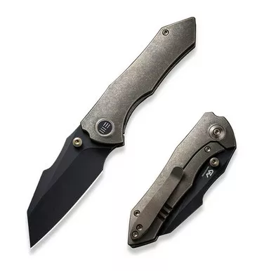 We Knife WE22005-2 High-Fin Thumb Stud Folding Knife 2.98" 20CV Reverse Tanto Plain Edge Blade, Bronze Titanium Handle