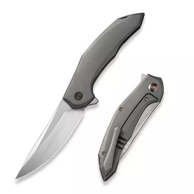 We Knife WE22008A-2 Merata Flipper Folding Knife 3.68" 20CV Trailing Point Plain Edge Blade, Gray Titanium Handle