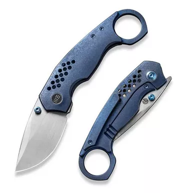 We Knife WE22013-4 Envisage Front Flipper Folding Knife 2.42" 20CV Drop Point Plain Edge Blade, Blue Titanium Handle
