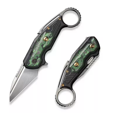 We Knife WE22021-4 Yardbird Flipper Folding Knife 2.44" 20CV Wharncliffe Plain Edge Blade, Black Titanium/Jungle Wear Fat Carbon Fiber Inlay Handle