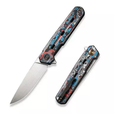 We Knife WE22026-4 Navo Flipper Folding Knife 3.25" 20CV Drop Point Plain Edge Blade, Black Titanium/Nebula Fat Carbon Fiber Handle