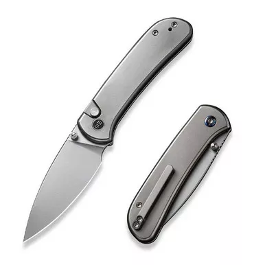 We Knife WE22030F-2 Qubit Thumb Stud Folding Knife 3.20" 20CV Drop Point Plain Edge Blade, Polished Titanium Handle