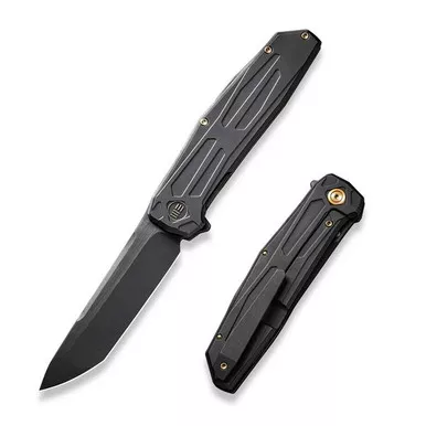 We Knife WE22035-1 Shadowfire Flipper Folding Knife 3.97" 20CV Tanto Plain Edge Blade, Black Titanium Handle