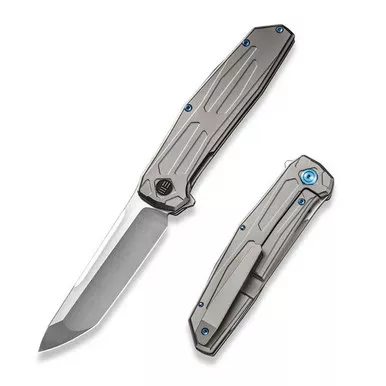 We Knife WE22035-2 Shadowfire Flipper Folding Knife 3.97" 20CV Tanto Plain Edge Blade, Gray Titanium Handle