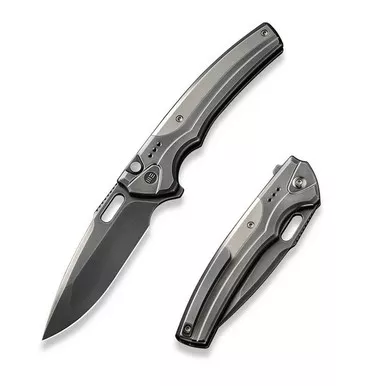 We Knife WE22038A-7 Exciton Flipper Folding Knife 3.68" 20CV Drop Point Plain Edge Blade, Polished Gray Titanium Handle