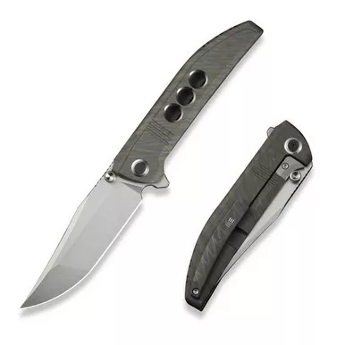 We Knife WE22041-4 Ezinta Flipper Folding Knife 3.99" M390 Clip Point Plain Edge Blade, Tiger Stripe Flamed Titanium Handle