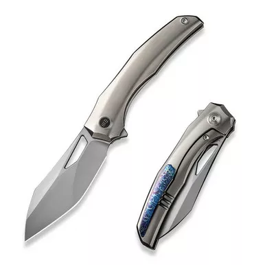 We Knife WE22042B-4 Ignio Flipper Folding Knife 3.30" 20CV Wharnto Plain Edge Blade, Polished Titanium Handle