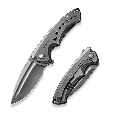 We Knife WE22044-6 Nexusia Flipper Folding Knife 3.48" 20CV Drop Point Plain Edge Blade, Polished Gray Titanium Handle
