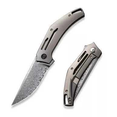 We Knife WE22045C-DS1 Speedliner Flipper Folding Knife 3.39" Damasteel Drop Point Plain Edge Blade, Gray Titanium Handle