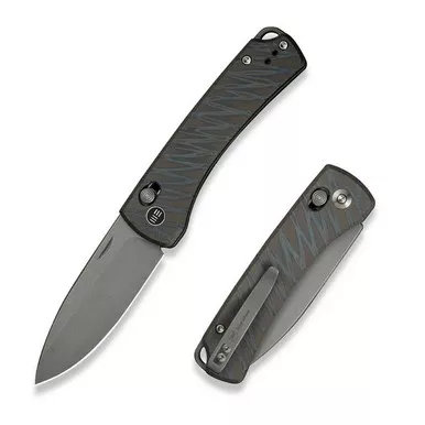 We Knife WE22046-3 Nightblade Crossbar Lock Folding Knife 2.98" 20CV Drop Point Plain Edge Blade, Tiger Stripe Flamed Titanium Handle