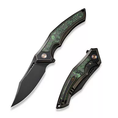 We Knife WE23009-1 Orpheus Flipper Folding Knife 3.48" 20CV Clip Point Plain Edge Blade, Black & Bronze Titanium/Jungle Wear Fat Carbon Fiber Inlay Handle