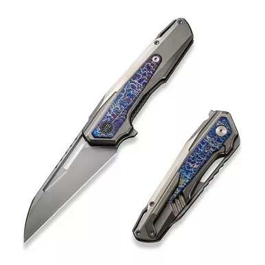 We Knife WE23012B-1 Falcaria Flipper Folding Knife 3.64" 20CV Wharncliffe Plain Edge Blade, Polished/Flamed Titanium Handle