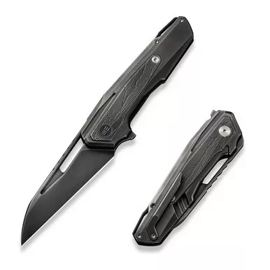 We Knife WE23012B-4 Falcaria Flipper Folding Knife 3.64" 20CV Wharncliffe Plain Edge Blade, Polished Gray Titanium Handle