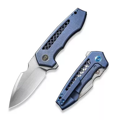 We Knife WE23019-2 Harpen Flipper Folding Knife 2.98" 20CV Modified Drop Point Plain Edge Blade, Blue Titanium Handle