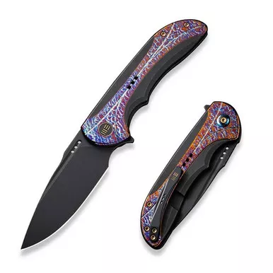 We Knife WE23020-2 Equivik Flipper Folding Knife 3.48" 20CV Drop Point Plain Edge Blade, Black/Flamed Titanium Handle