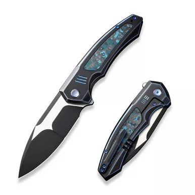 We Knife WE23030-3 Hyperactive Flipper Folding Knife 3.80" Vanax Drop Point Plain Edge Blade, Black Titanium/Arctic Storm Fat Carbon Fiber Inlay Handle