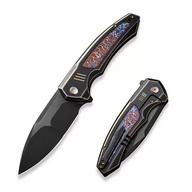 We Knife WE23030-4 Hyperactive Flipper Folding Knife 3.80" Vanax Drop Point Plain Edge Blade, Black/Bronze/Flamed Titanium Handle