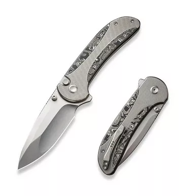 We Knife WE23031-2 Zizzit Flipper Folding Knife 3.80" 20CV Drop Point Plain Edge Blade, Gray Titanium/Aluminum Foil Carbon Fiber Inlay Handle