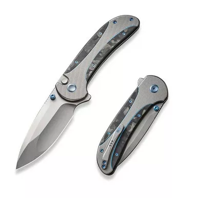 We Knife WE23031-3 Zizzit Flipper Folding Knife 3.80" 20CV Drop Point Plain Edge Blade, Polished Titanium/Marble Carbon Fiber Inlay Handle
