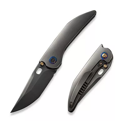 We Knife WE23037B-1 Attor Thumb Stud Folding Knife 3.55" 20CV Modified Persian Plain Edge Blade, Polished Gray Titanium Handle