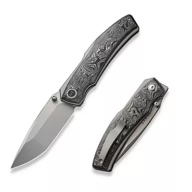 We Knife WE23067-3 Swordfin Front Flipper Folding Knife 3.28" 20CV Tanto Plain Edge Blade, Gray Titanium/Aluminum Foil Carbon Fiber Handle