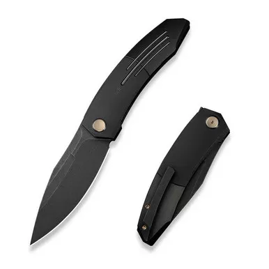 We Knife WE23069B-1 Sine Wave Flipper Folding Knife 3.98" M390 Drop Point Plain Edge Blade, Black Titanium Handle