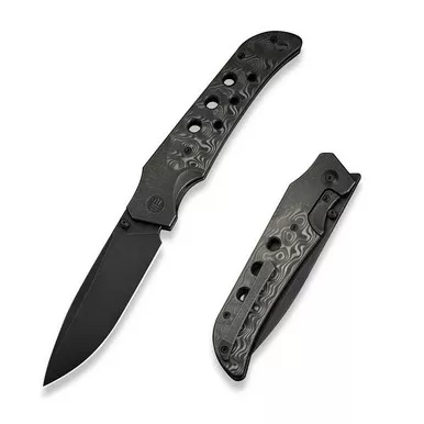 We Knife WE23072B-1 WE-Guthrie Flipper Folding Knife 3.94" 20CV Drop Point Plain Edge Blade, Black Titanium/Rose Carbon Fiber Inlay Handle
