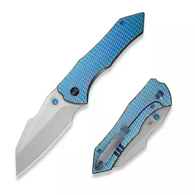 We Knife WE24010-2 High-Fin XL Folding Knife 3.48" 20CV Reverse Tanto Plain Edge Blade, Blue/Purple Titanium Handle