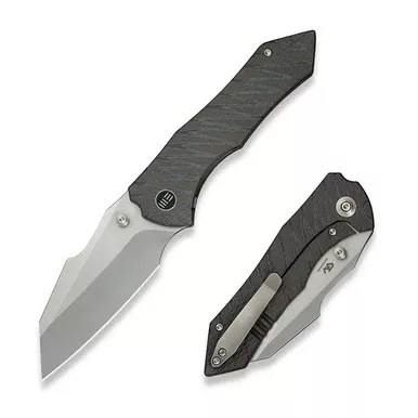 We Knife WE24010-4 High-Fin XL Folding Knife 3.48" 20CV Reverse Tanto Plain Edge Blade, Tiger Stripe Flamed Titanium Handle