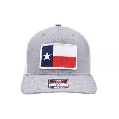 WEBY Richardson 112 Heather Gray/White/Texas Flag Trucker Hat (HAT-112FLEX-HG-WHT-TX)