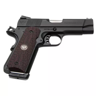 Wilson Combat PROE-PR-45 1911 Professional Elite 45 ACP 8+1 4" Stainless Match Grade Barrel, Black Carbon Steel Serrated Slide, Black Steel Frame w/Beavertail, Black Cherry G10 Grip, Right Hand